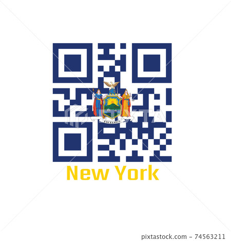 QR code set the color of New York flag, coat of arms of the state of New York on blue field. QR code set the color of New York flag, coat of arms of the state of New York on blue field. 74563211