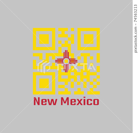 QR code set the color of New Mexico flag. with text New Mexico. 74563213