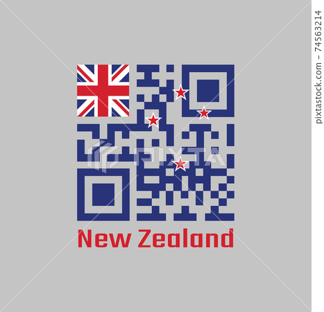 QR code set the color of New Zealand flag. with text New Zealand. QR code set the color of New Zealand flag. with text New Zealand. 74563214