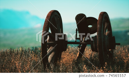 historic war gun on the hill at sunset 74565557