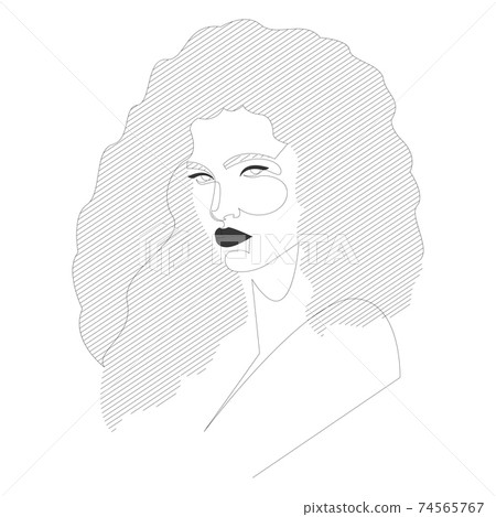 One line girl or woman portrait design. Hand drawn minimalism style vector illustration. One line girl or woman portrait design. Hand drawn minimalism style vector illustration. 74565767