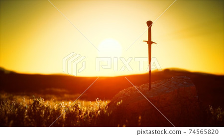 famous sword excalibur of King Arthur in the rock famous sword excalibur of King Arthur in the rock 74565820