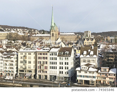 From Lindenhof Hill, Preacher Church in the Old Town of Zurich, Switzerland 74565846