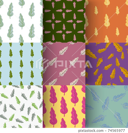 Set of minimalistic nature seamless pattern with tree elements. Vintage floral shapes collection. 74565977