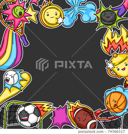 Frame with kawaii sport items. Frame with kawaii sport items. 74566317