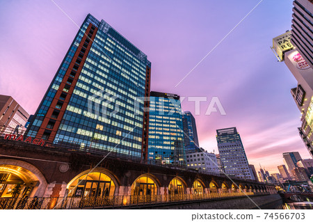 Tokyo cityscape of Japan View of March Ecute and Kanda River from Manseibashi ・ Sunset (in the back is toward Ochanomizu Station) 74566703