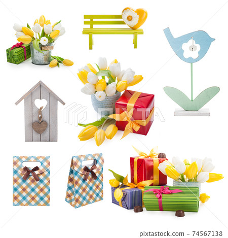 Spring set of gifts, flowers, spring element 74567138