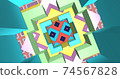 Fascinating, enchanting background. Various colorful blurry squares look and resize. flickering frame. An interesting animation of a multi-colored tunnel. 3D VFX tunnel effect with multi-colored lines 74567828