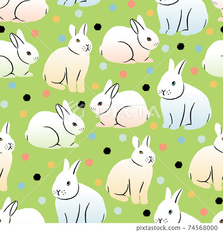 Vector seamless pattern with easter bunnies on light green background in geometric style 74568000