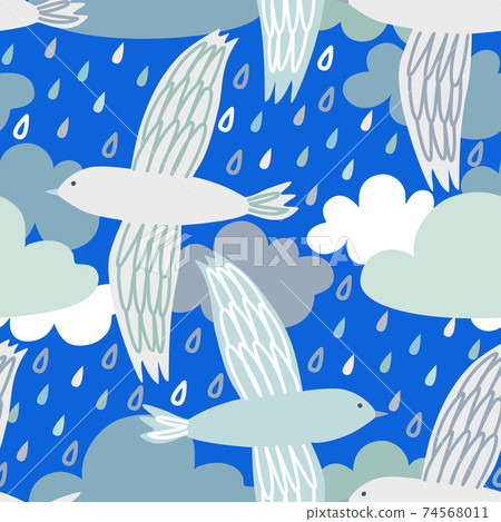 Vector seamless pattern with seagulls flying in... - Stock Illustration ...
