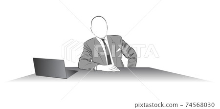 Silhouette of a man in a jacket sitting at the table 74568030