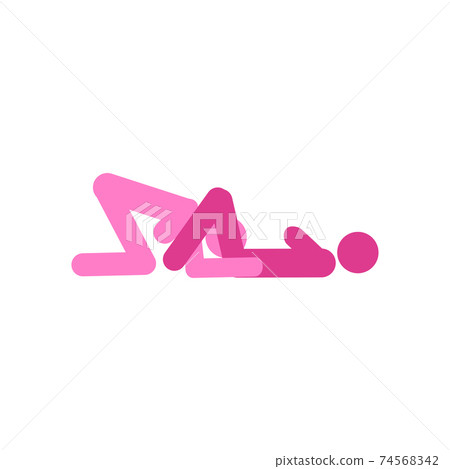 Cartoon sex pose of lesbians, two girls. Erotic style passion concept flat design. Kamasutra, schematic positions for making love. pink, lgbt women love each other 74568342
