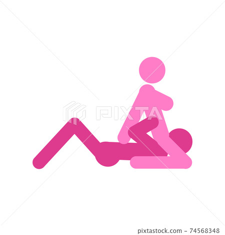 Cartoon sex pose of lesbians, two girls. Erotic style passion concept flat design. Kamasutra, schematic positions for making love. pink, lgbt women love each other 74568348