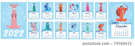 Horoscope vertical calendar for 2022 week Stock Illustration