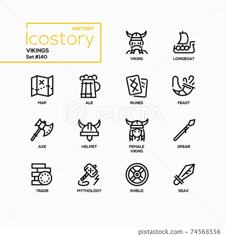 Vikings - modern line design style icons set - Stock Illustration ...