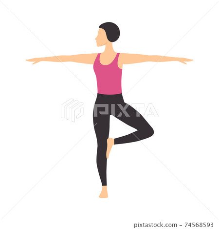 Girl Doing Yoga Exercise, Slim Sporty Young Woman Practicing Yoga Pose Flat Style Vector Illustration 74568593