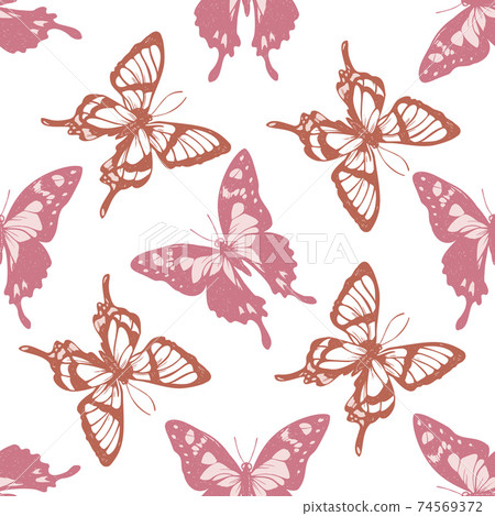 Seamless pattern with hand drawn pastel purple spotted swallowtail, octauius swordtail Seamless pattern with hand drawn pastel purple spotted swallowtail, octauius swordtail 74569372