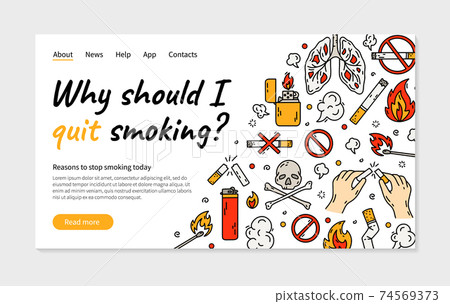Quit smoking cigarette vector landing page banner Quit smoking cigarette vector landing page banner 74569373