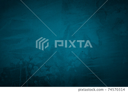 Vintage grunge blue concrete texture studio wall background with vignette. 74570314