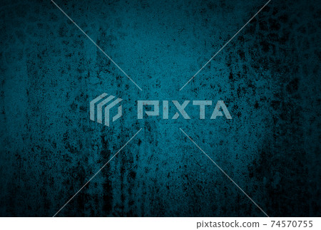 Vintage grunge blue concrete texture studio wall background with vignette. 74570755