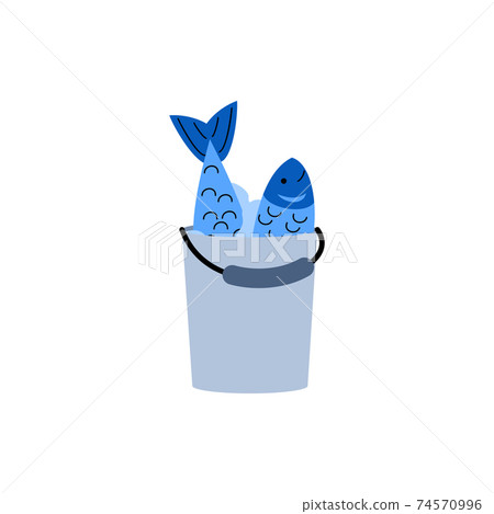 Fishing bucket full fresh fish, fisherman catch a flat vector illustration. Fishing bucket full fresh fish, fisherman catch a flat vector illustration. 74570996