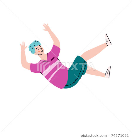 Male character falling, floating, flying and moving in air space or sky. Male character falling, floating, flying and moving in air space or sky. 74571031