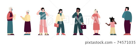 People talking on mobile phone a flat vector isolated illustrations. 74571035