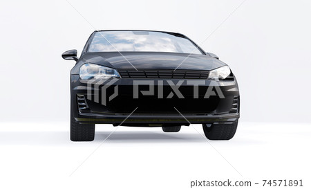 Black small family car hatchback on white background. 3d rendering. Black small family car hatchback on white background. 3d rendering. 74571891