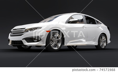 White mid-size urban family sedan on a black uniform background. 3d rendering. White mid-size urban family sedan on a black uniform background. 3d rendering. 74571988