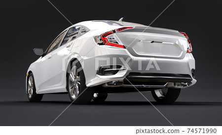 White mid-size urban family sedan on a black uniform background. 3d rendering. White mid-size urban family sedan on a black uniform background. 3d rendering. 74571990