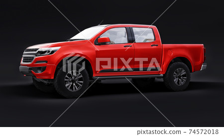 Red pickup car on a black background. 3d rendering. Red pickup car on a black background. 3d rendering. 74572018
