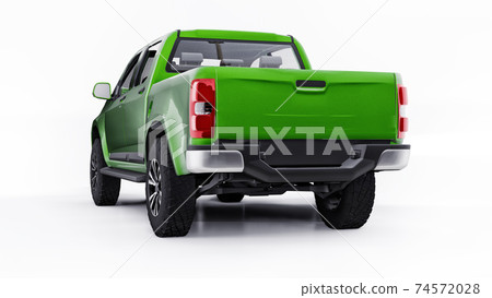 Green pickup car on a white background. 3d rendering. Green pickup car on a white background. 3d rendering. 74572028