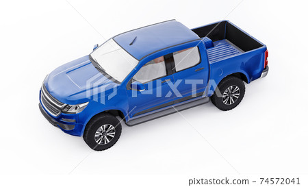 Blue pickup car on a white background. 3d rendering. 74572041