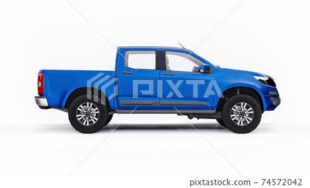Blue pickup car on a white background. 3d rendering. Blue pickup car on a white background. 3d rendering. 74572042
