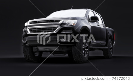 Black pickup car on a black background. 3d rendering. 74572043