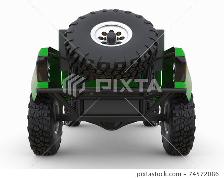 Most prepared green sports race truck for the desert terrain. 3d illustration. 74572086