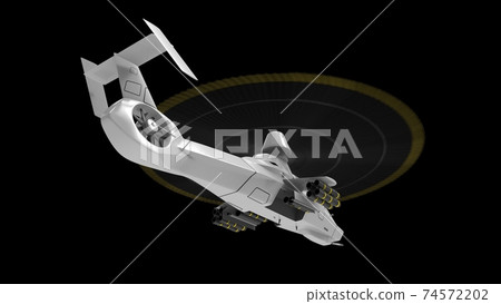 Modern army helicopter in flight with a full complement of weapons on a black background. 3d illustration. 74572202