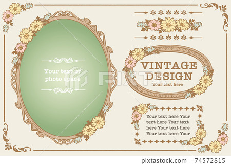 向量組的古董花卉裝飾框架,裝飾線條和裝飾品。用於相框等 向量組的古董花卉裝飾框架,裝飾線條和裝飾品。用於相框等 74572815