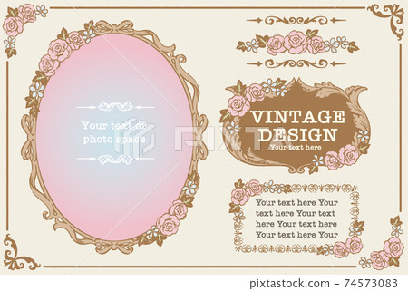 向量組的古董花卉裝飾框架，裝飾線條和裝飾品。用於相框等 74573083