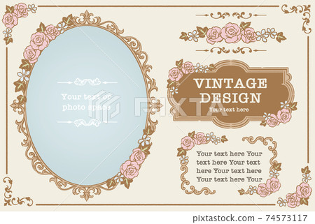 向量組的古董花卉裝飾框架，裝飾線條和裝飾品。用於相框等 74573117