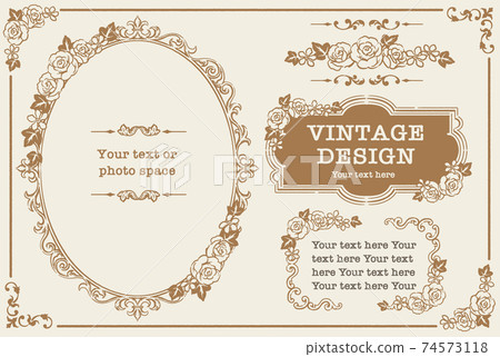 向量組的古董花卉裝飾框架，裝飾線條和裝飾品。用於相框等 74573118