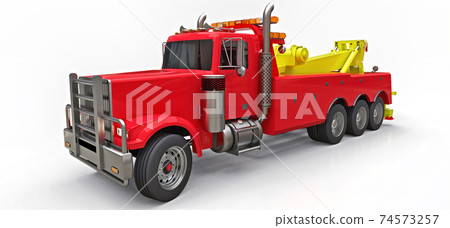 Red cargo tow truck to transport other big trucks or various heavy machinery. 3d rendering. 74573257