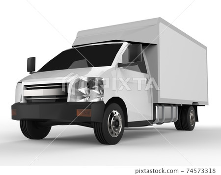 Small white truck. Car delivery service. Delivery of goods and products to retail outlets. 3d rendering. 74573318