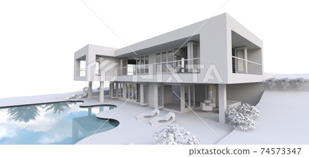 3d modern house, on white background. 3d illustration. 74573347