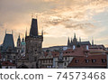 Prague charles bridge sunset view with castle in backgorund 74573468