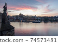Prague charles bridge sunset view with castle in backgorund 74573481