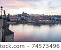 Prague charles bridge sunset view with castle in backgorund 74573496