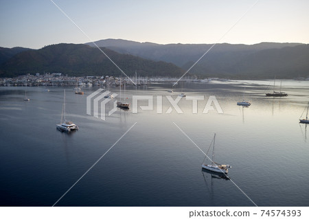 Yachting marina of resort town of Marmaris, Turkey. 74574393
