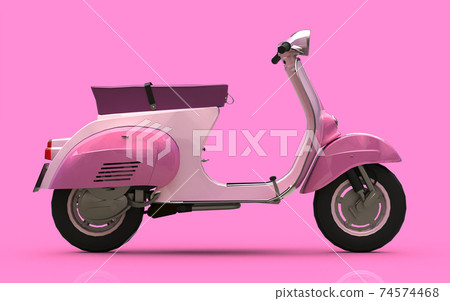 Vintage european pink scooter on a pink background. 3d rendering. 74574468