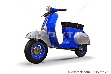 Vintage european blue scooter on a white background. 3d rendering. Vintage european blue scooter on a white background. 3d rendering. 74574476